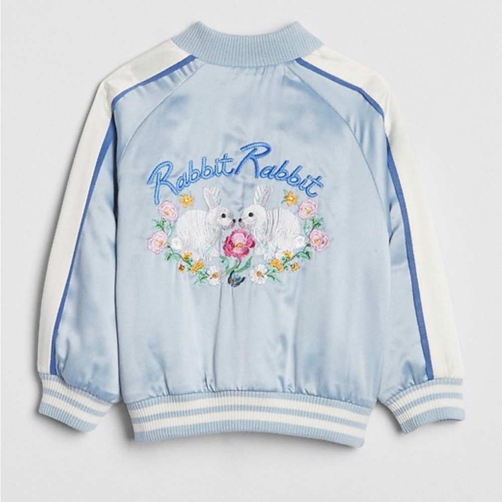 Gap x Sarah Jessica Parker Bomber Blue Rabbit Satin Zipup